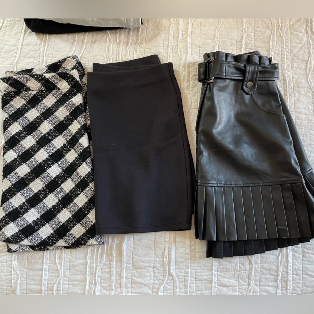 Black Pleated Leather skirts +shorts